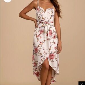 Lulus-My Favorite Day Ivory Floral Print Tulip Skirt Midi Dress